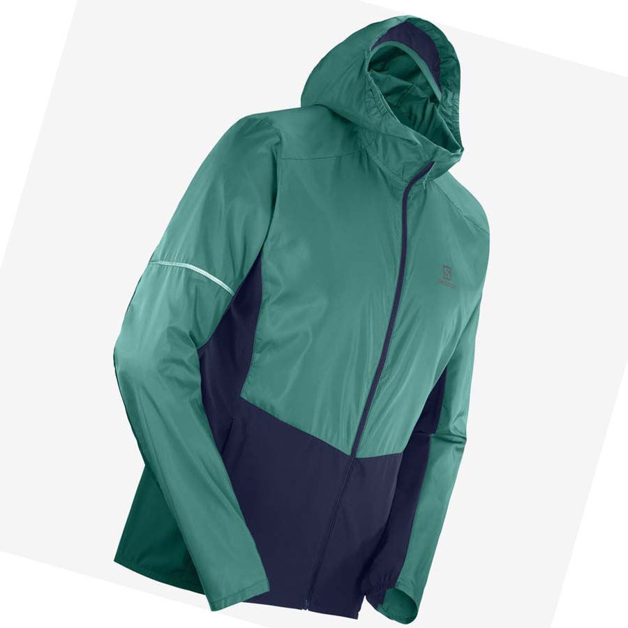 Salomon AGILE WIND WINDBREAKERS Kabát Férfi Fekete Zöld | HU 2358JPQ